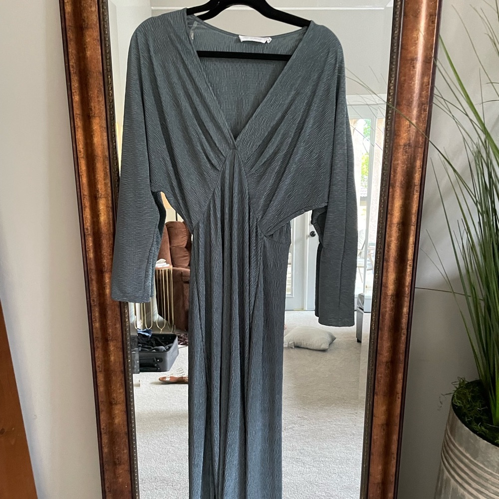All in favor blue maxi form fitting polyester dress.
